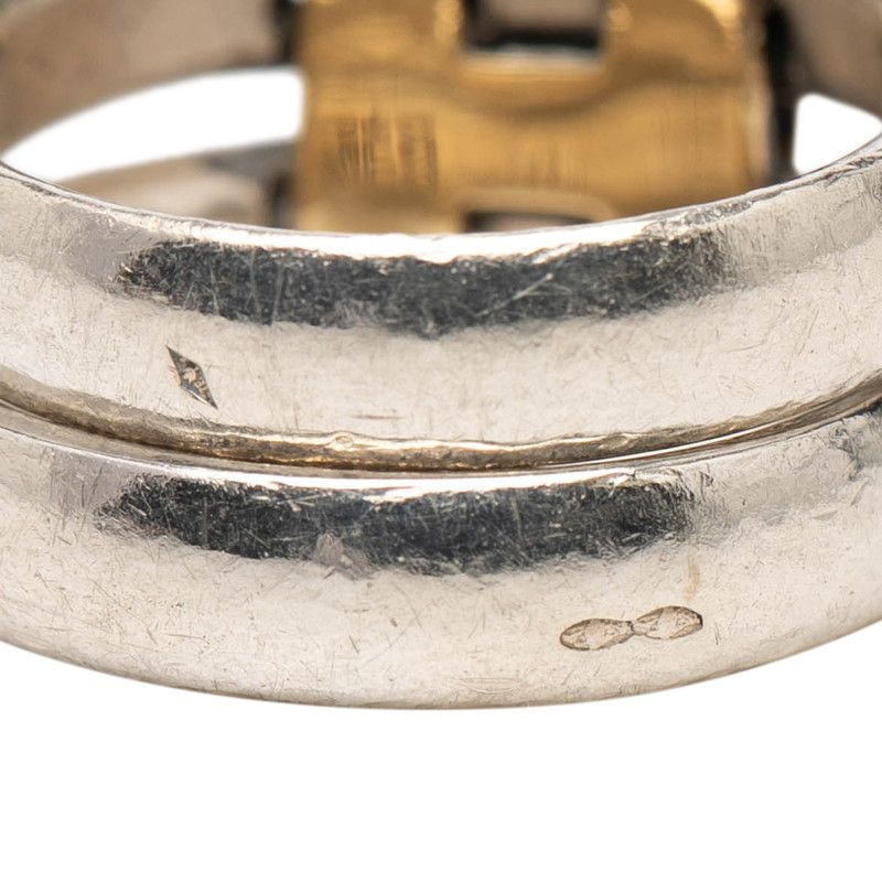 Hermes History Ring 49 Silver 18k Yellow Gold Combination
