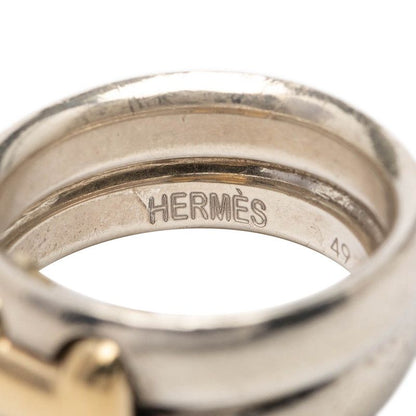 Hermes History Ring 49 Silver 18k Yellow Gold Combination