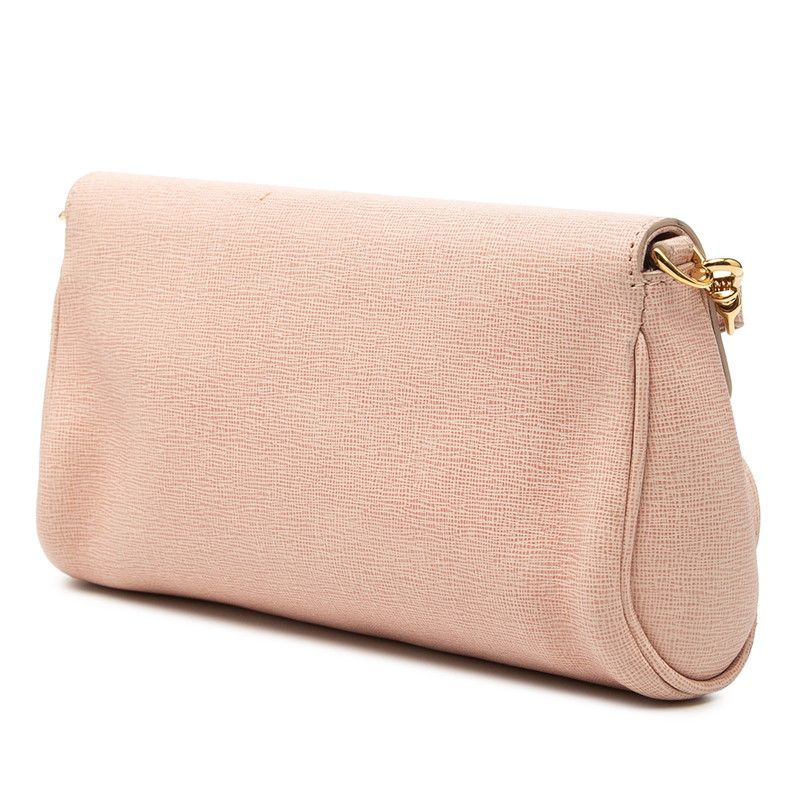 Fendi Logo Shoulder Bag Pink Leather