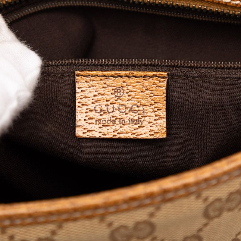 Gucci GG Canvas Tote Shoulder Bag Beige Leather