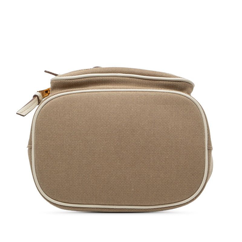 Prada Logo Jacquard 2-Way Shoulder Bag Drawstring Beige White Canvas Leather