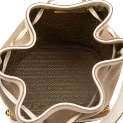 Prada Logo Jacquard 2-Way Shoulder Bag Drawstring Beige White Canvas Leather