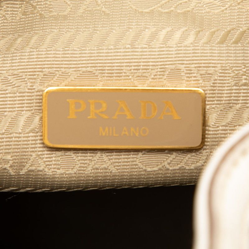 Prada Logo Jacquard 2-Way Shoulder Bag Drawstring Beige White Canvas Leather