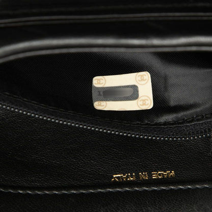 Chanel Quilted CC Logo Fringe Chain Shoulder Bag Black Lambskin
