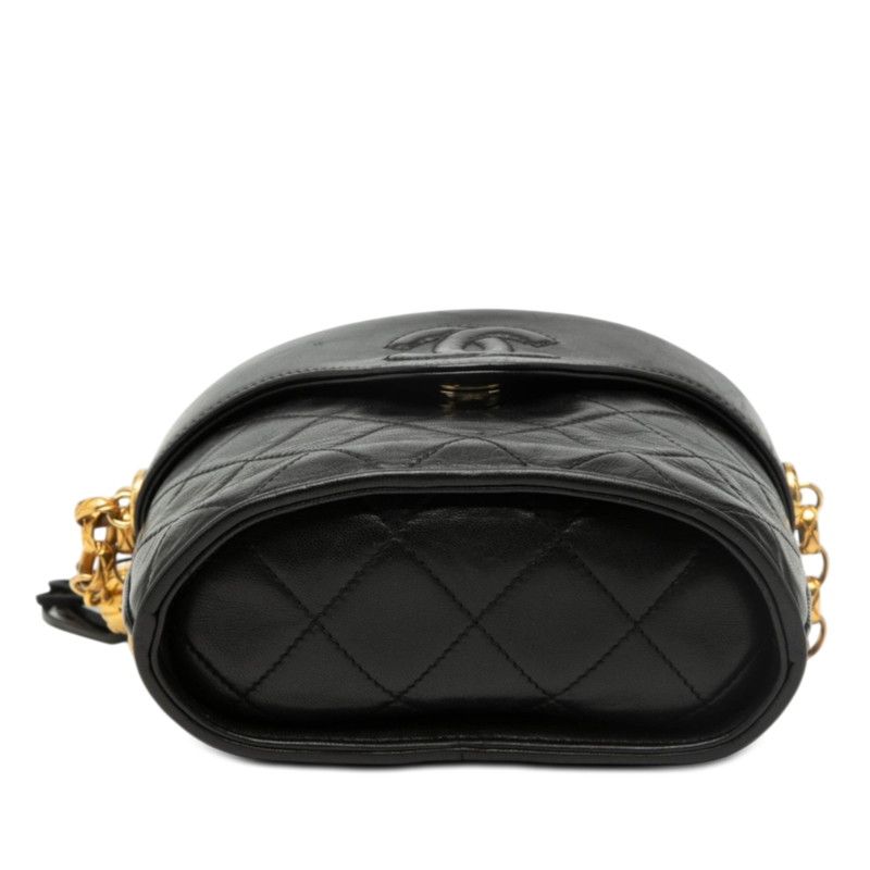 Chanel Quilted CC Logo Fringe Chain Shoulder Bag Black Lambskin