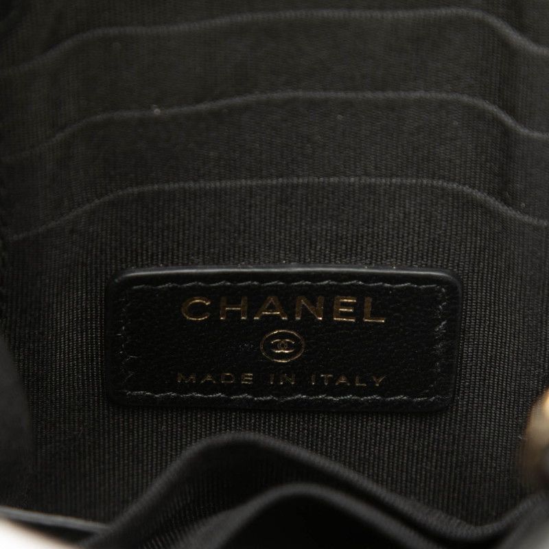 Chanel Logo Tweed Chain Shoulder Bag Phone Case Black Vinyl Leather