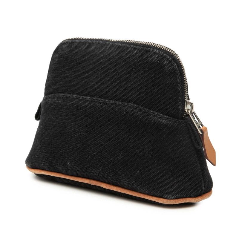 Hermes Bolide Pouch Mini Black Brown Cotton Leather