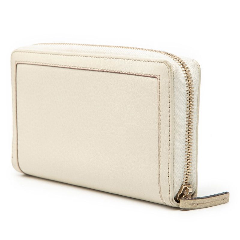Gucci Bamboo Ribbon Tassel Zip Around Wallet Beige Leather
