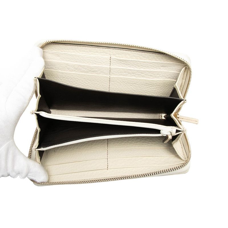 Gucci Bamboo Ribbon Tassel Zip Around Wallet Beige Leather