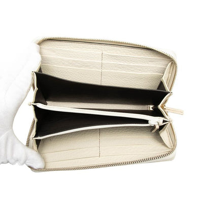 Gucci Bamboo Ribbon Tassel Zip Around Wallet Beige Leather