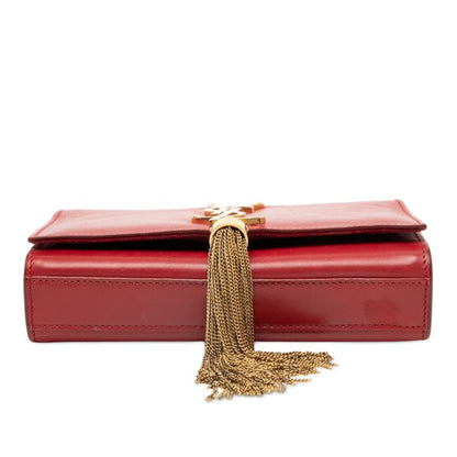 Saint Laurent Ysllogo Tassel Chain Shoulder Bag Red Leather