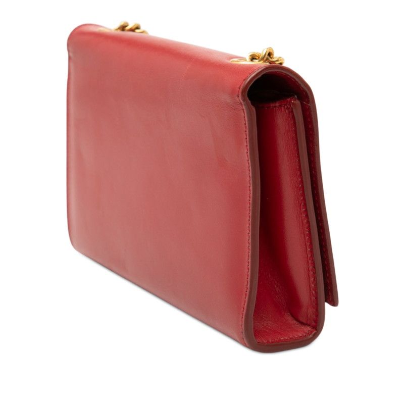 Saint Laurent Ysllogo Tassel Chain Shoulder Bag Red Leather