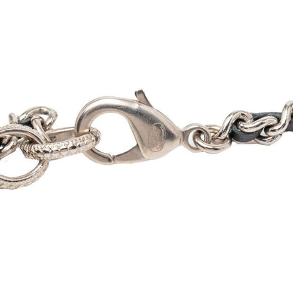 Chanel CC Logo Line Stone Mila Necklace Silver Black Metal Leather