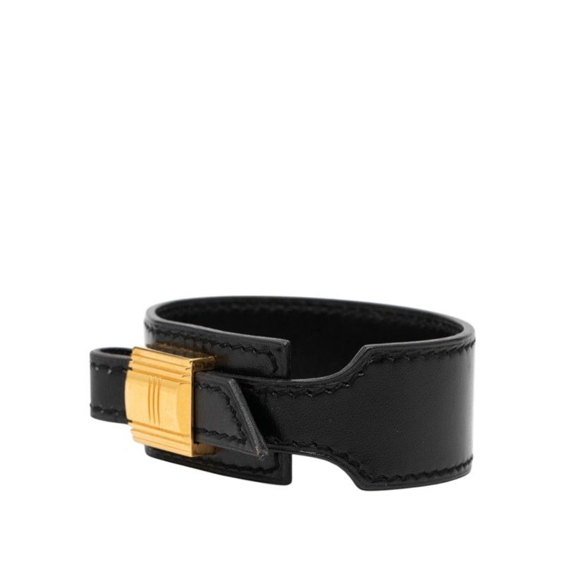 Hermes Artemis Bracelet Black Gold Leather Plated