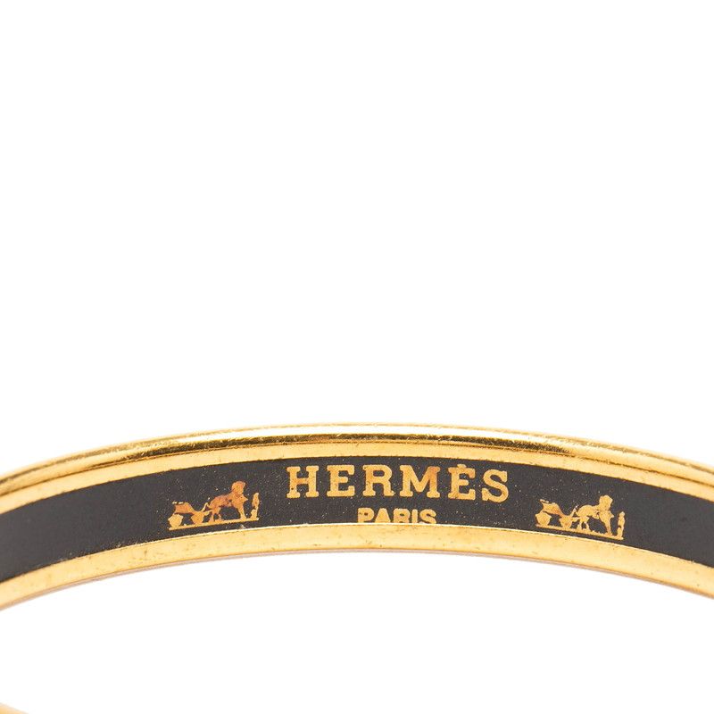 Hermes Enamel PM Cloisonne Bangle Gold Red Plated Bracelet
