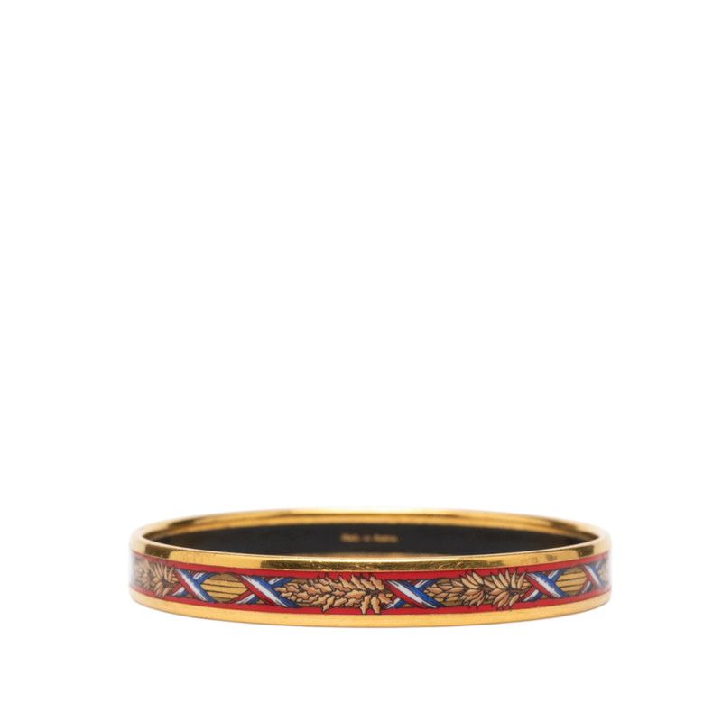 Hermes Enamel PM Cloisonne Bangle Gold Red Plated Bracelet