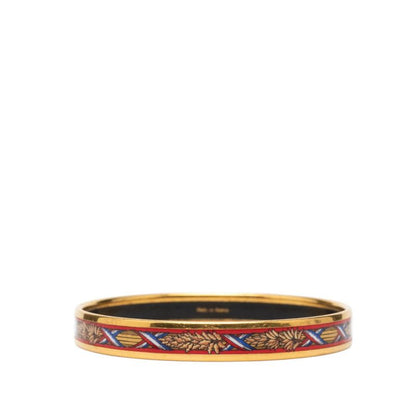 Hermes Enamel PM Cloisonne Bangle Gold Red Plated Bracelet