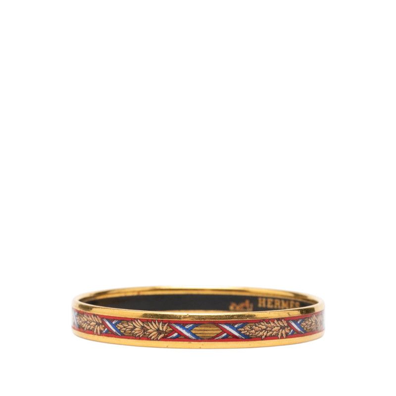 Hermes Enamel PM Cloisonne Bangle Gold Red Plated Bracelet