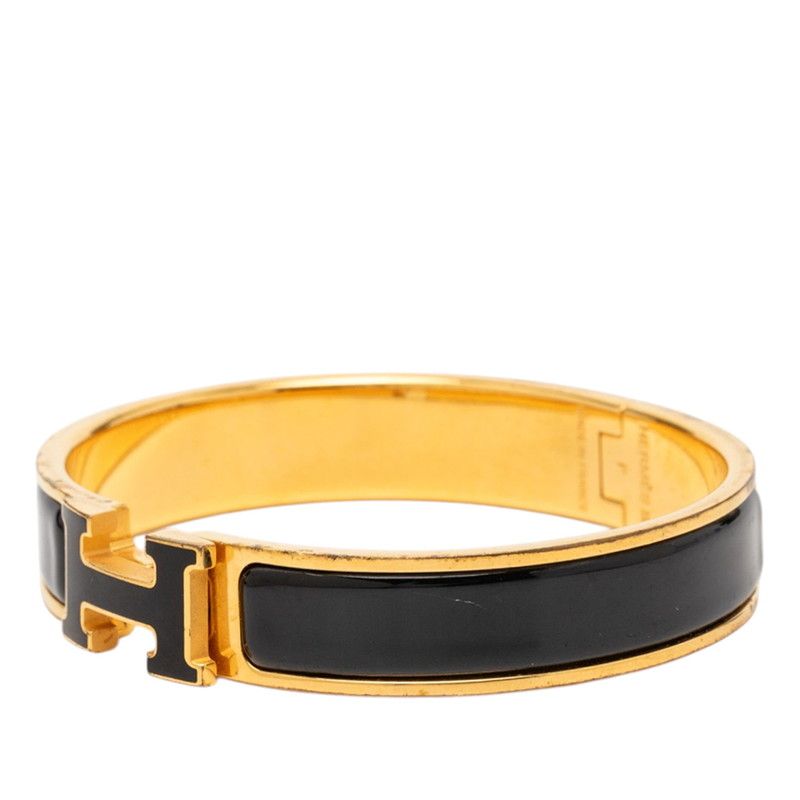 Hermes Click PM Glitter Bangle Gold Black Plated Bracelet