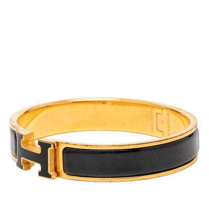 Hermes Click PM Glitter Bangle Gold Black Plated Bracelet