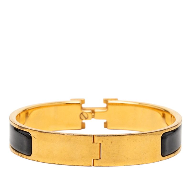 Hermes Click PM Glitter Bangle Gold Black Plated Bracelet