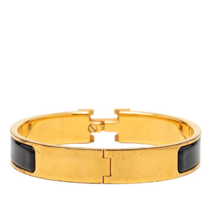 Hermes Click PM Glitter Bangle Gold Black Plated Bracelet