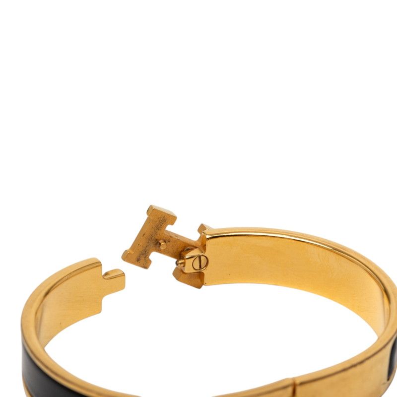 Hermes Click PM Glitter Bangle Gold Black Plated Bracelet