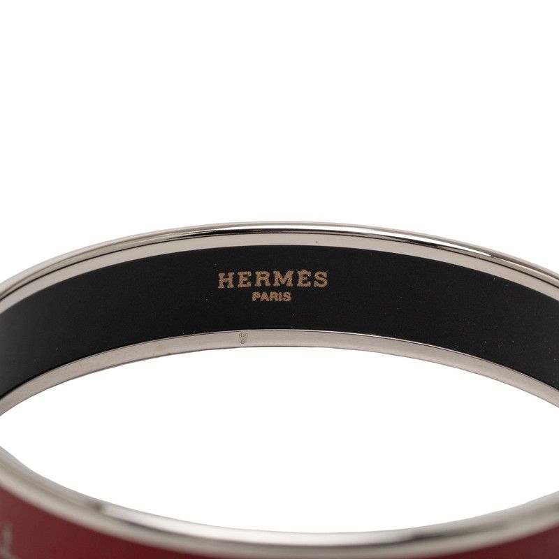 Hermes Enamel MM Cloisonne Bangle Silver Gold Metal Bracelet