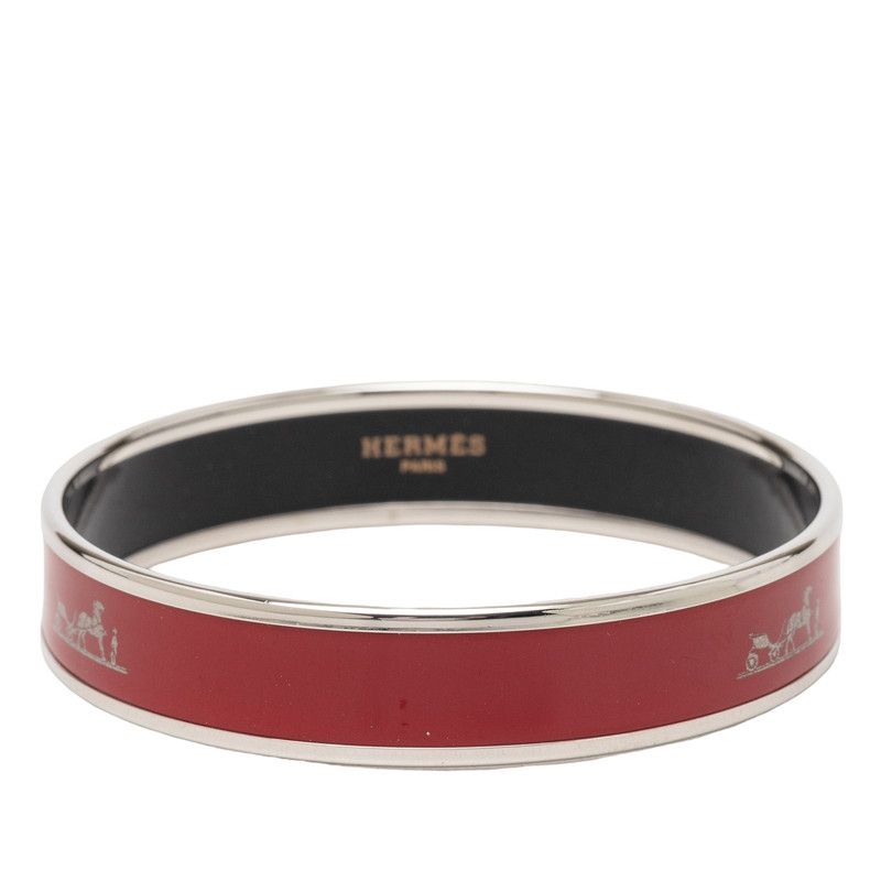 Hermes Enamel MM Cloisonne Bangle Silver Gold Metal Bracelet
