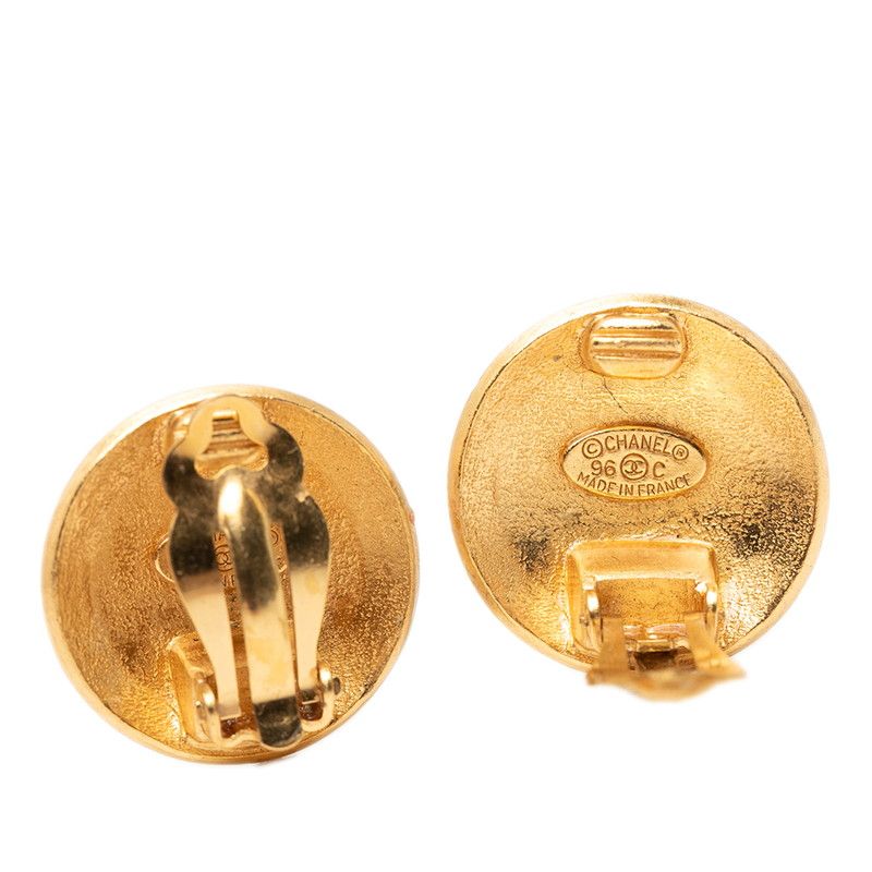 Chanel CC Logo Vintage Round Earrings Gold Plated