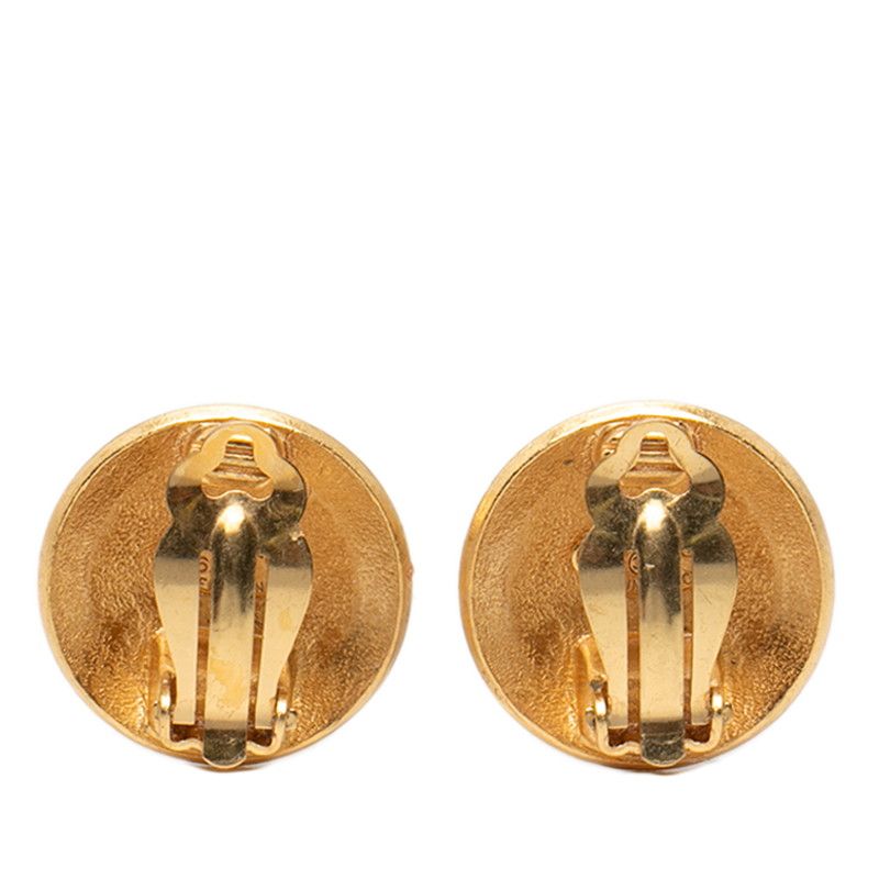 Chanel CC Logo Vintage Round Earrings Gold Plated