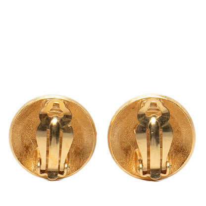 Chanel CC Logo Vintage Round Earrings Gold Plated