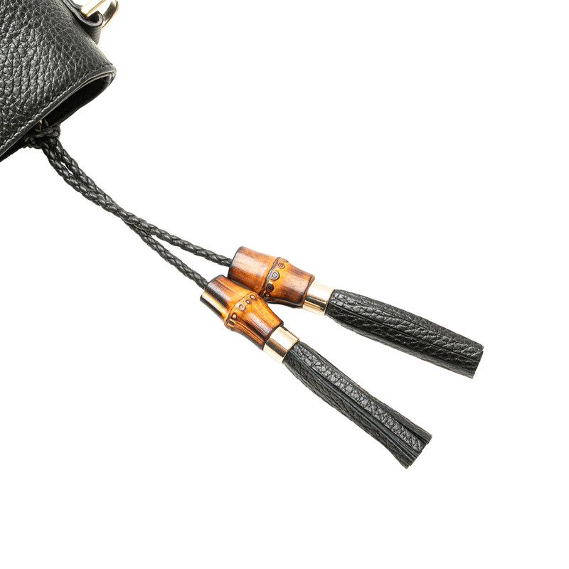 Gucci Bamboo Tassel 2-Way Shoulder Bag Black Leather