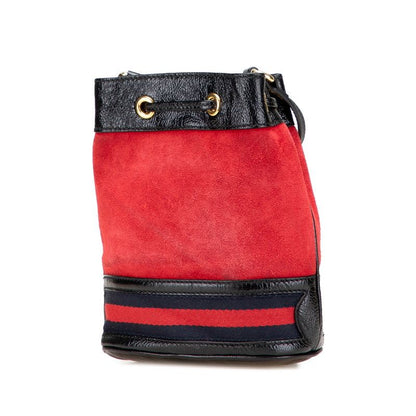 Gucci Crossbody Shoulder Bag Mini Bucket Red Black Suede Leather