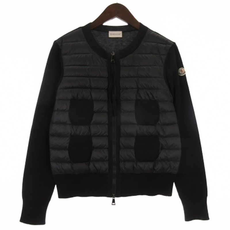 Moncler Tricot Cardigan Knit Contrast Down Jacket Black