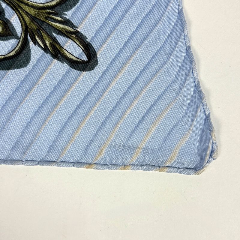 Hermes Carre 90 Dies ET Hore Astrology Sun Pleated Scarf Silk Light Blue