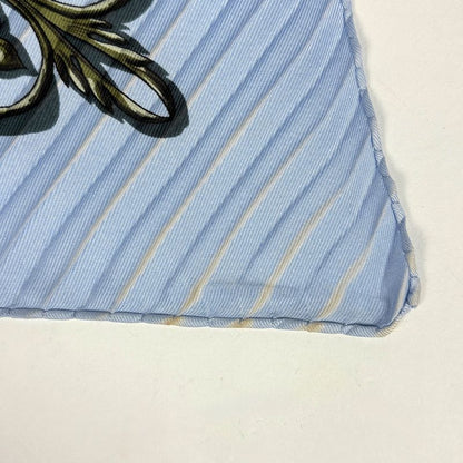 Hermes Carre 90 Dies ET Hore Astrology Sun Pleated Scarf Silk Light Blue