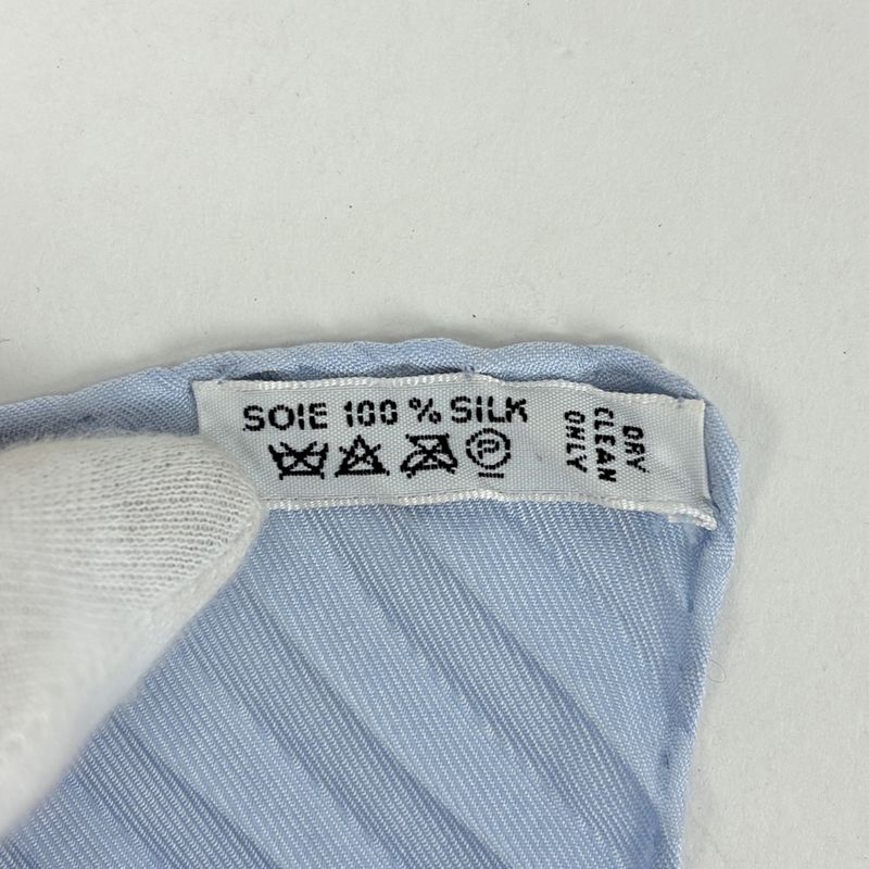 Hermes Carre 90 Dies ET Hore Astrology Sun Pleated Scarf Silk Light Blue