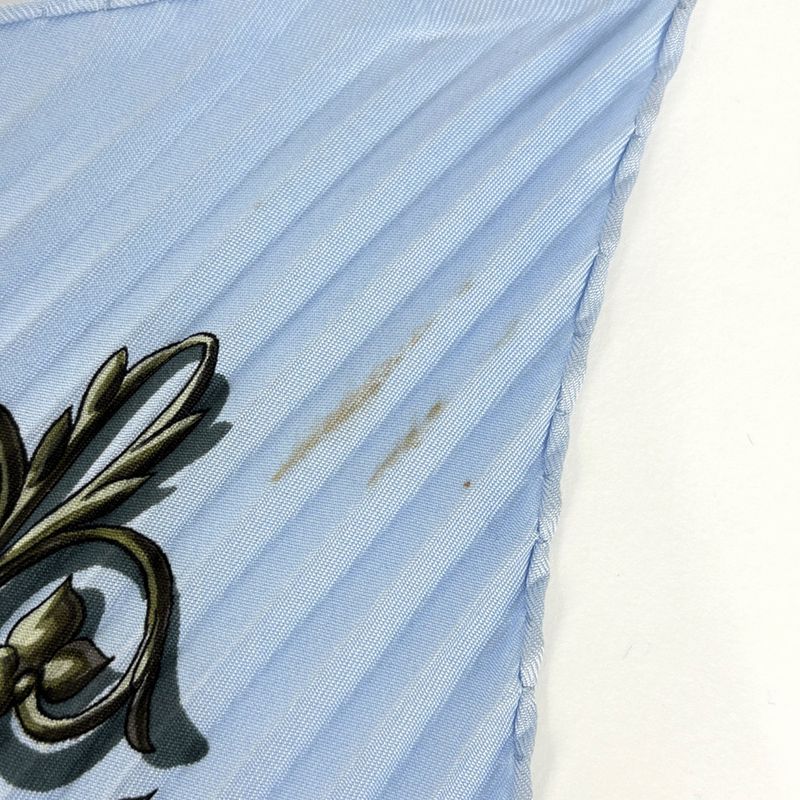 Hermes Carre 90 Dies ET Hore Astrology Sun Pleated Scarf Silk Light Blue
