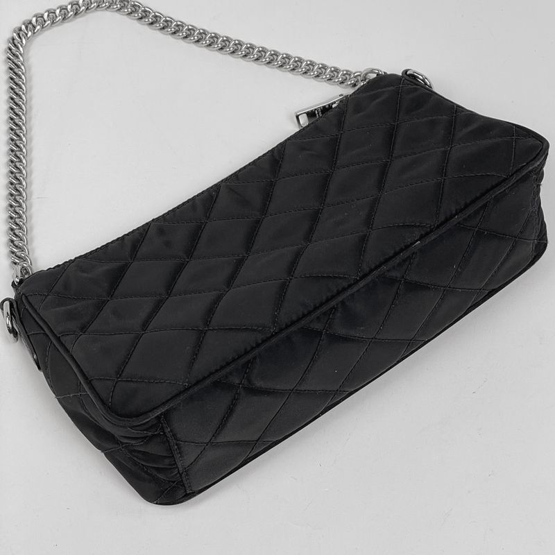Prada Chain 2-Way Shoulder Bag Quilted Nylon Nero