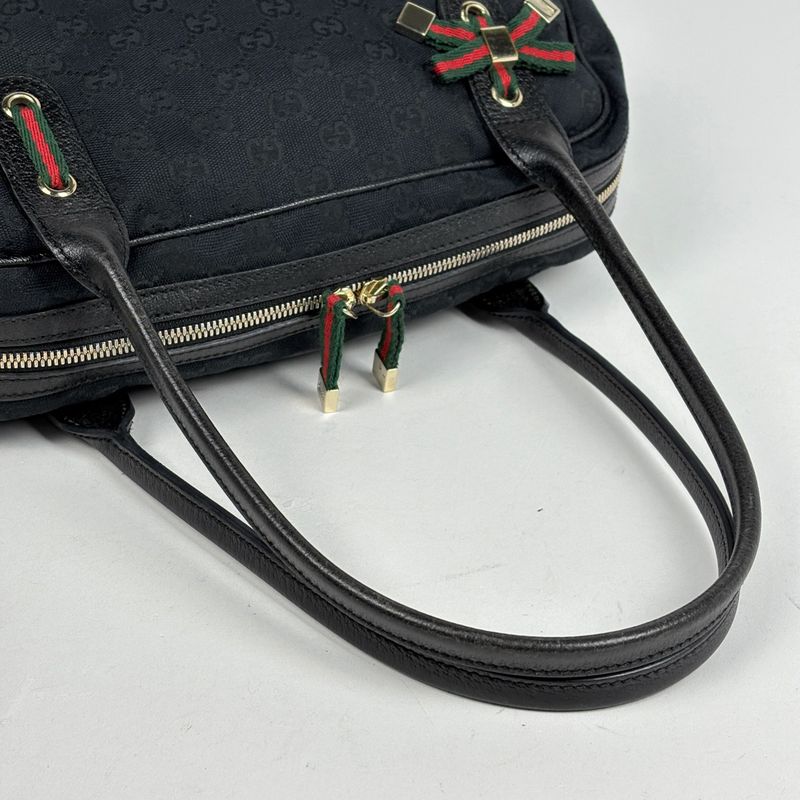 Gucci Princi Shoulder Bag GG Pattern Sherry Line Canvas Black