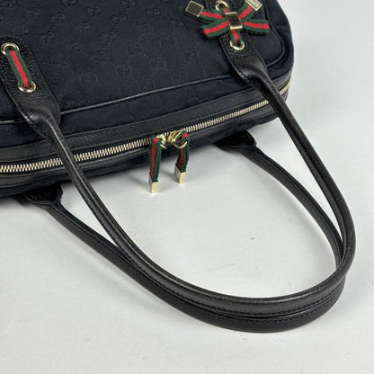 Gucci Princi Shoulder Bag GG Pattern Sherry Line Canvas Black