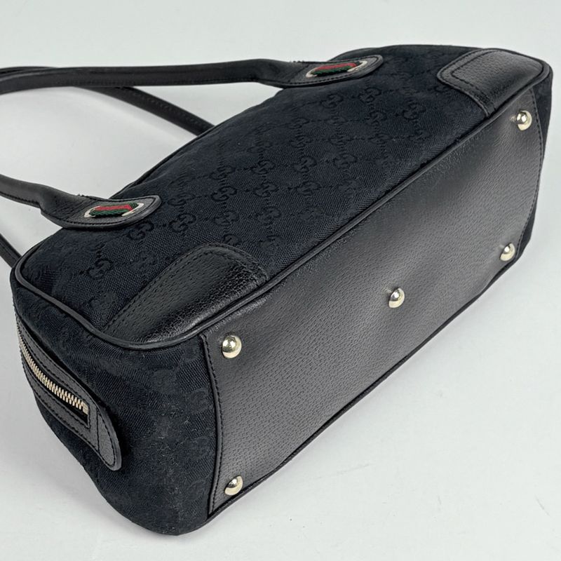 Gucci Princi Shoulder Bag GG Pattern Sherry Line Canvas Black