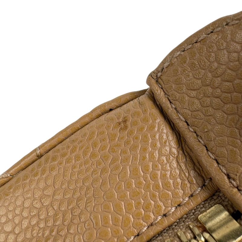 Chanel CC Logo Chain Shoulder Bag Quilted Bag Caviar Leather Beige