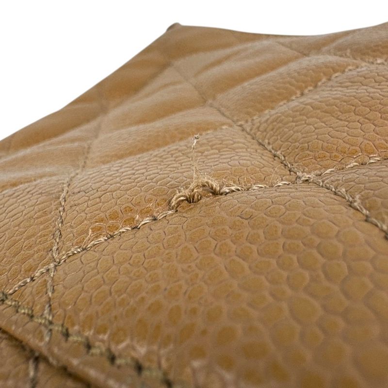 Chanel CC Logo Chain Shoulder Bag Quilted Bag Caviar Leather Beige