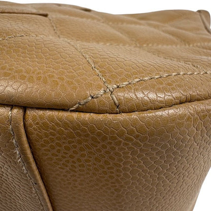 Chanel CC Logo Chain Shoulder Bag Quilted Bag Caviar Leather Beige