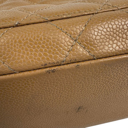 Chanel CC Logo Chain Shoulder Bag Quilted Bag Caviar Leather Beige