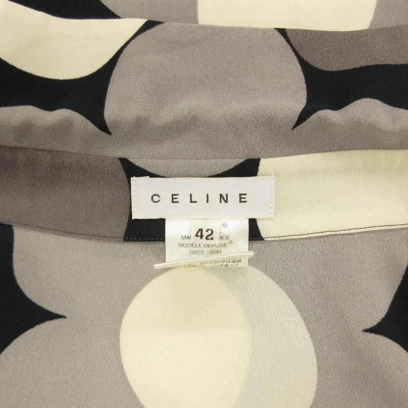 Celine Silk Shirt Blouse Long Sleeve Sleeveless Floral Print 42 Black White