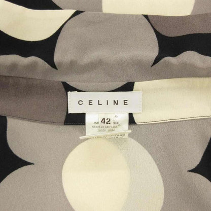 Celine Silk Shirt Blouse Long Sleeve Sleeveless Floral Print 42 Black White