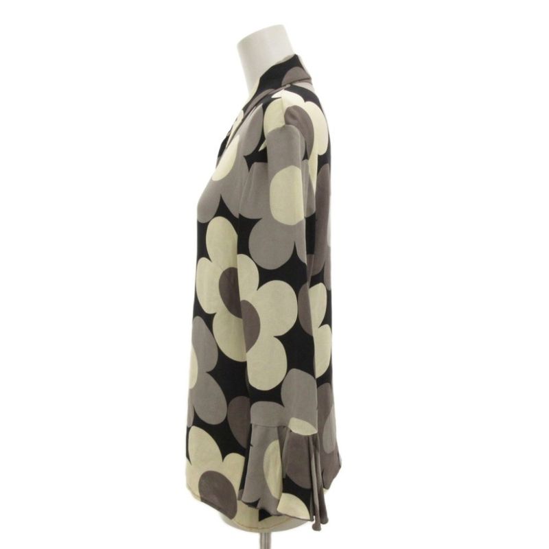 Celine Silk Shirt Blouse Long Sleeve Sleeveless Floral Print 42 Black White